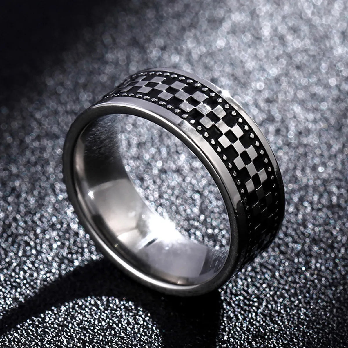 Handmade Engagement Ring-Simple Style Geometric Titanium Steel Rings Carving Stainless Steel Rings