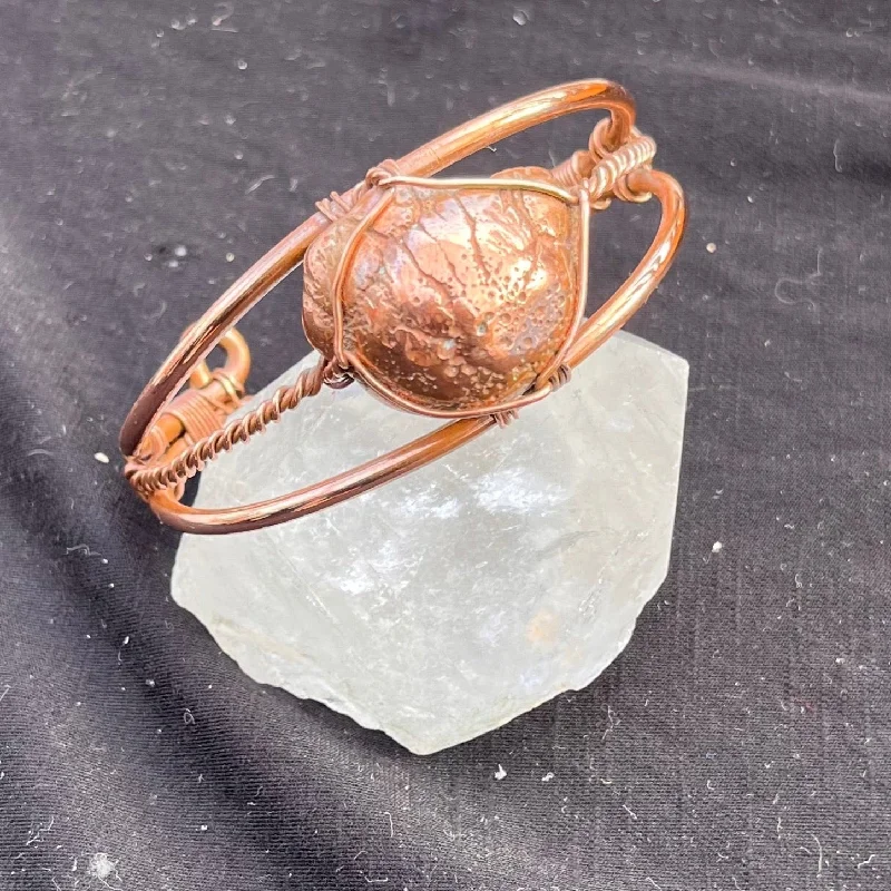 Pearl and Diamond Bracelet-Copper Nodule Copper Cuff  Bracelet