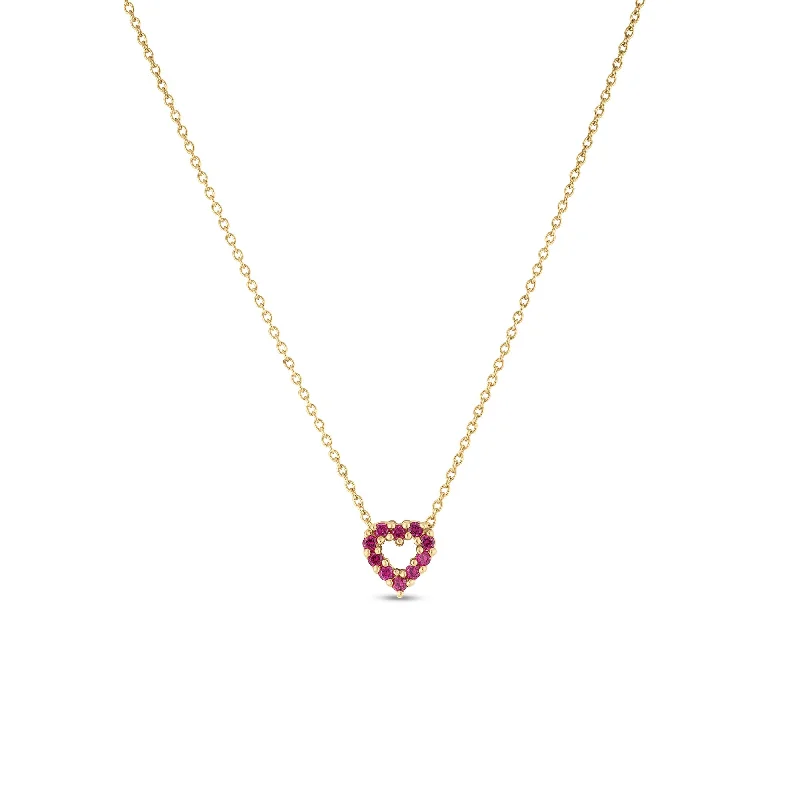 Designer Charm Necklace-18k Yellow Gold 0.10cttw Diamond and 0.10cttw Ruby Reversible Small Heart Necklace 18"