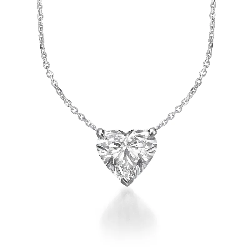 Sterling Silver Necklace-2.00 ct Lab Grown Heart Shape Diamond Solitaire Pendant Necklace