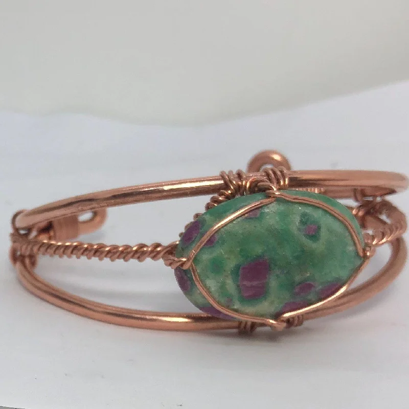 Customizable Gemstone Bracelet for Her-Ruby Zoisite Crystal Copper Bracelet Wire wrapped Handmade