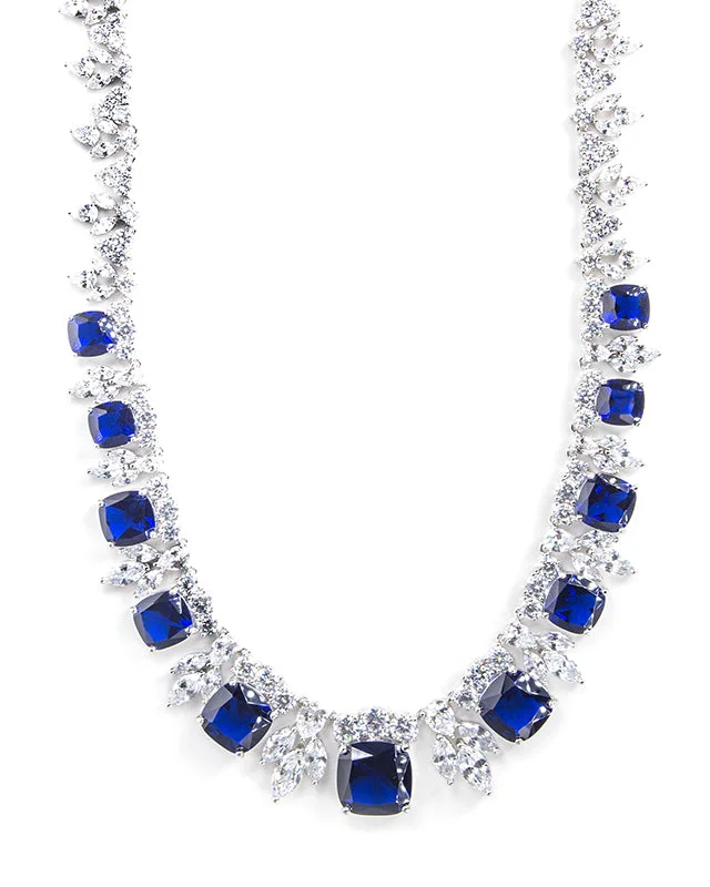 Eco-Friendly Necklace-Blue Sapphire Cushion Statement Necklace