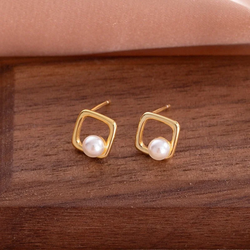 Custom Birthstone Wedding Ring-1 Pair Elegant Streetwear Geometric Inlay Sterling Silver Artificial Pearls White Gold Plated Gold Plated Ear Studs