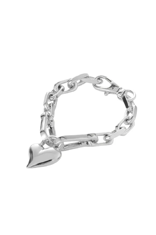 Handcrafted Silver Bracelet-Padlock Heart Chain Bracelet - Silver