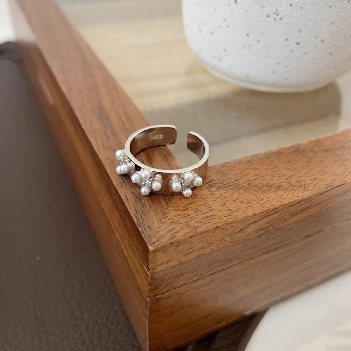 Women’s Titanium Ring-Nordic Style Modern Style Geometric Sterling Silver Plating Inlay Artificial Pearls Open Rings