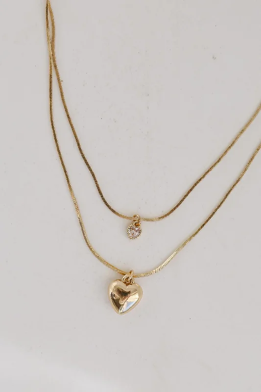 Silver Pendant Necklace with Gemstones-Kinsley Gold Heart Layered Chain Necklace