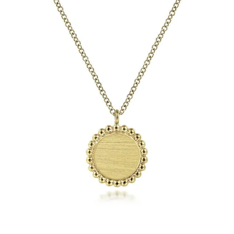 Modern Pendant Necklace-14K Yellow Gold Round Pendant Necklace with Bujukan Bead Frame