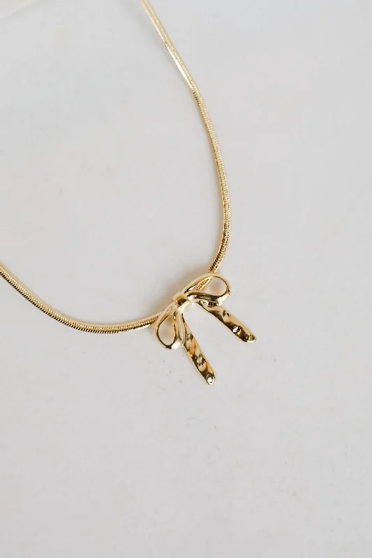 Designer Charm Necklace-Gracie Gold Bow Charm Necklace