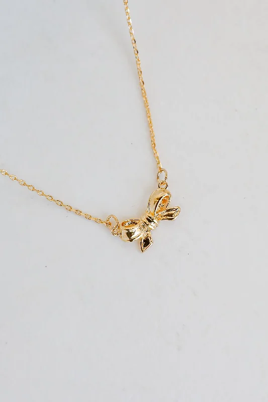 Fashion Silver Pendant Necklace-Brooke Gold Bow Charm Necklace