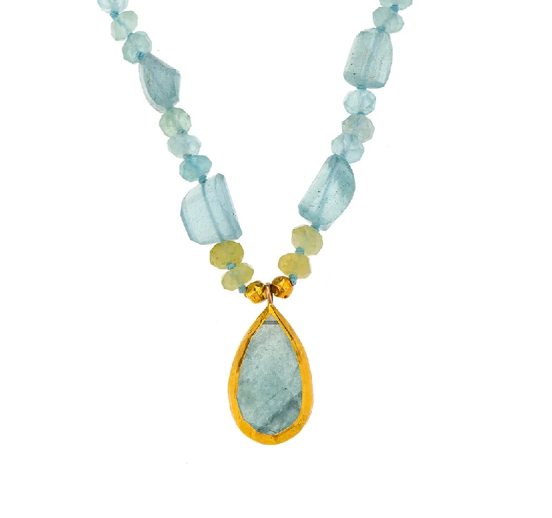 Statement Gemstone Necklace-Nava Zahavi Yellow Gold Aquamarine Sensation Necklace