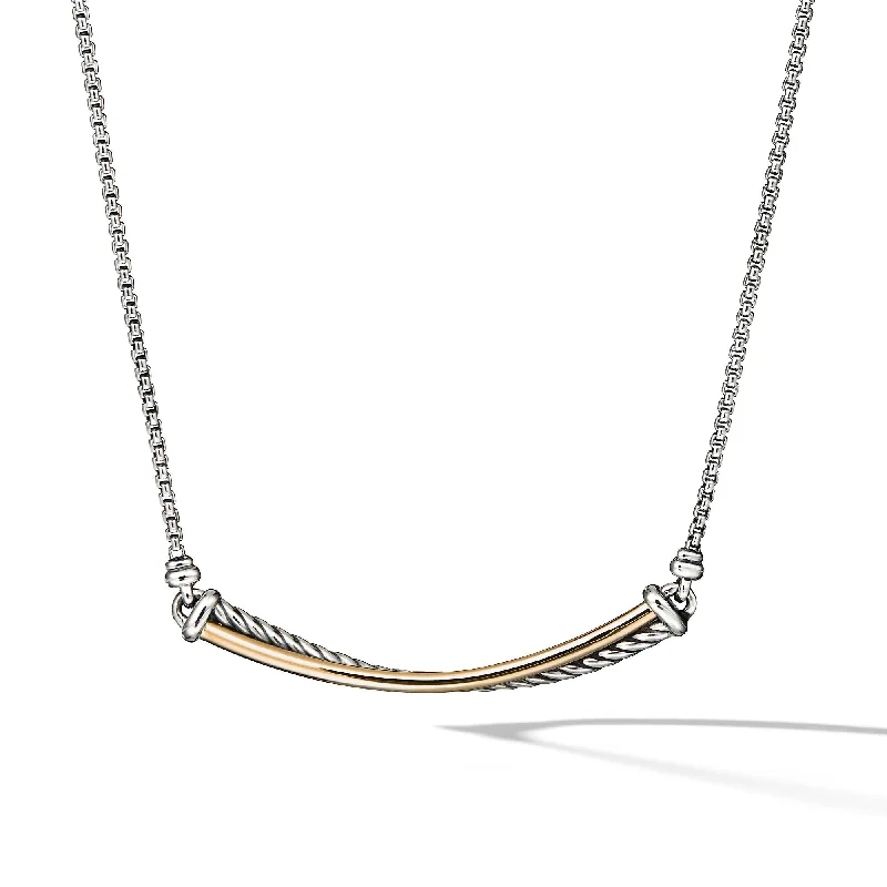 Simple Opal Necklace-Crossover Bar Necklace in Sterling Silver with 18K Yellow Gold