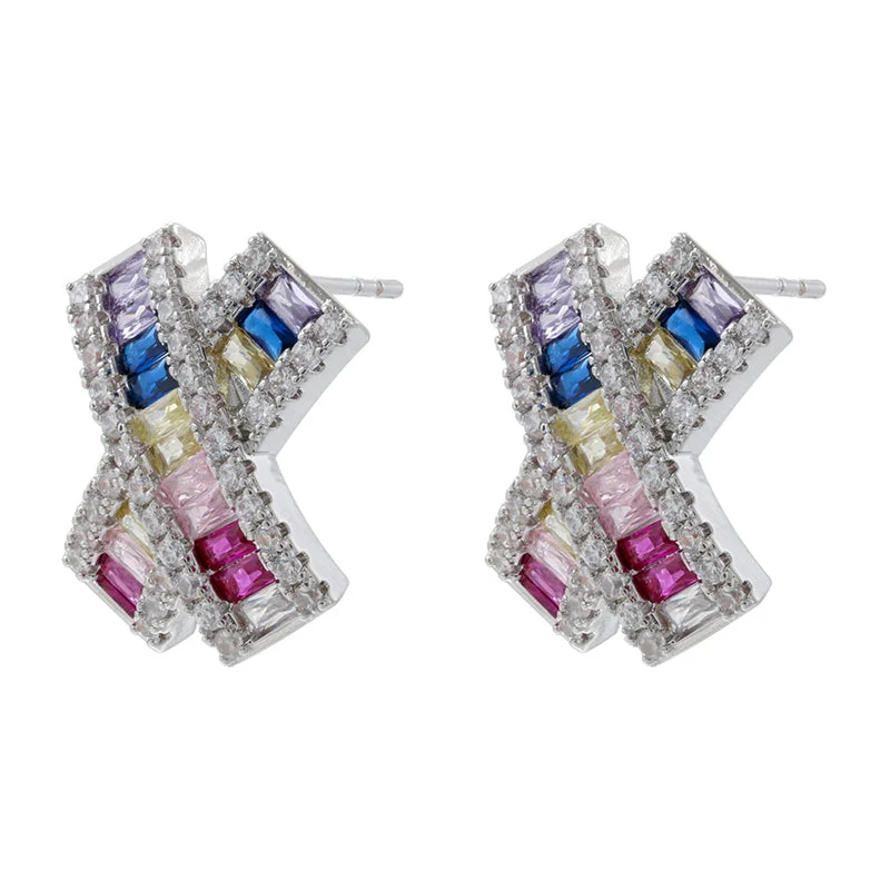 White Gold Color Colorful Crystals 1 Pair