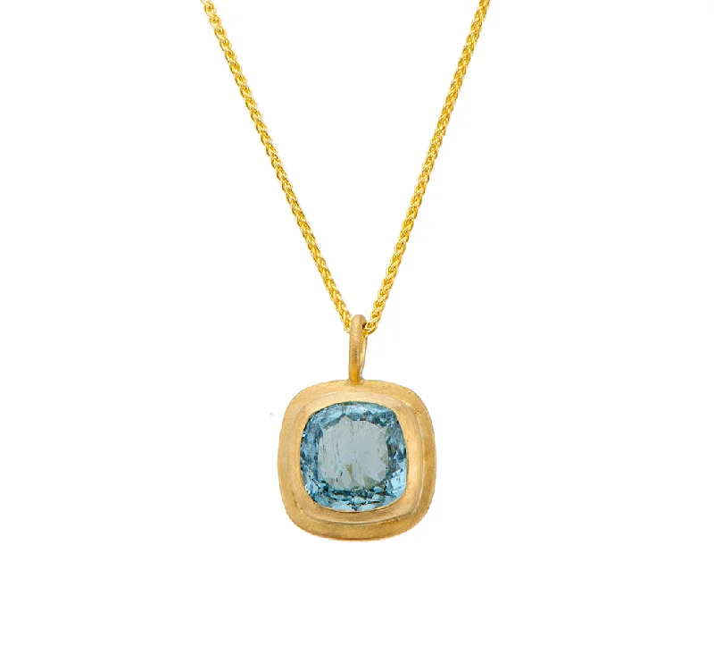 Statement Beaded Necklace-Nava Zahavi Yellow Gold Blue Topaz Pendant Necklace