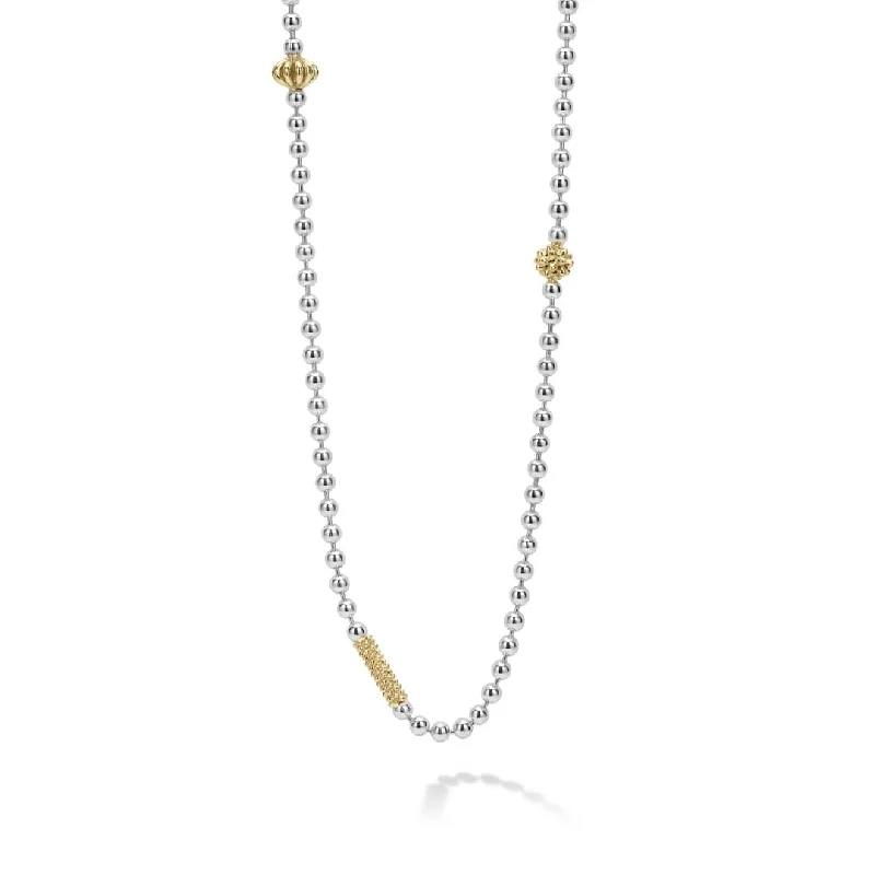 Long Chain Necklace for Women-Caviar Icon Two-Tone Caviar Beaded Necklace