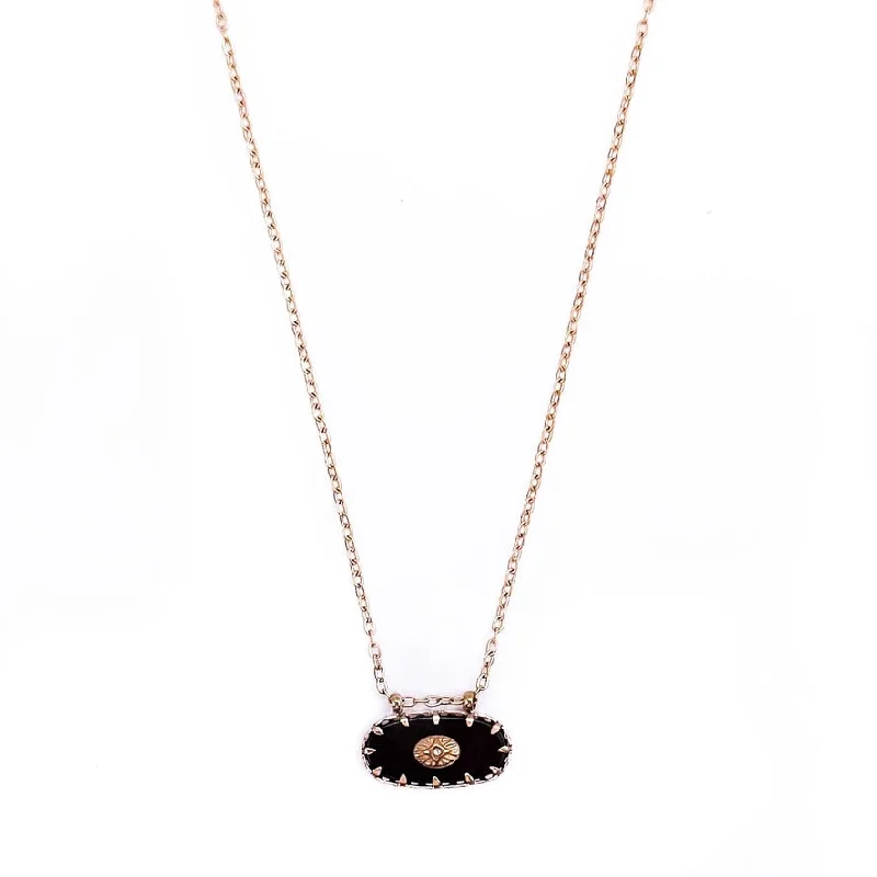 Double Chain Necklace-Augusta Black Oval Pendant Necklace