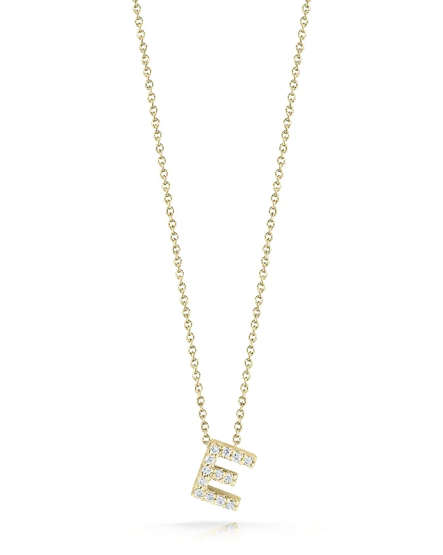 Wedding Pendant Necklace-18K YELLOW GOLD TINY TREASURES DIAMOND LOVE LETTER “E” NECKLACE