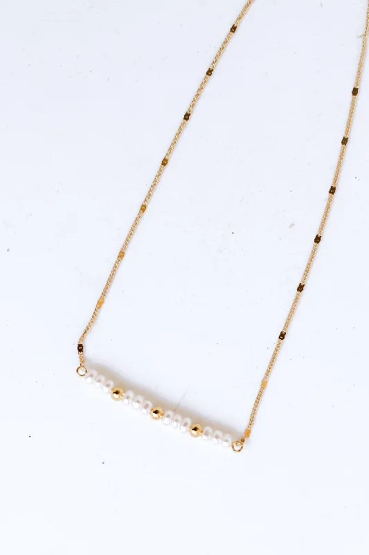 Dainty Gold Chain Necklace-FINAL SALE - Elizabeth Gold Pearl Bar Necklace