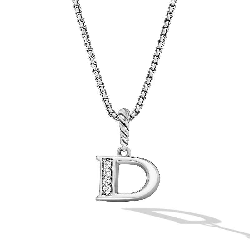 Opal Gemstone Necklace-Pavé Initial Pendant Necklace in Sterling Silver with Diamond D