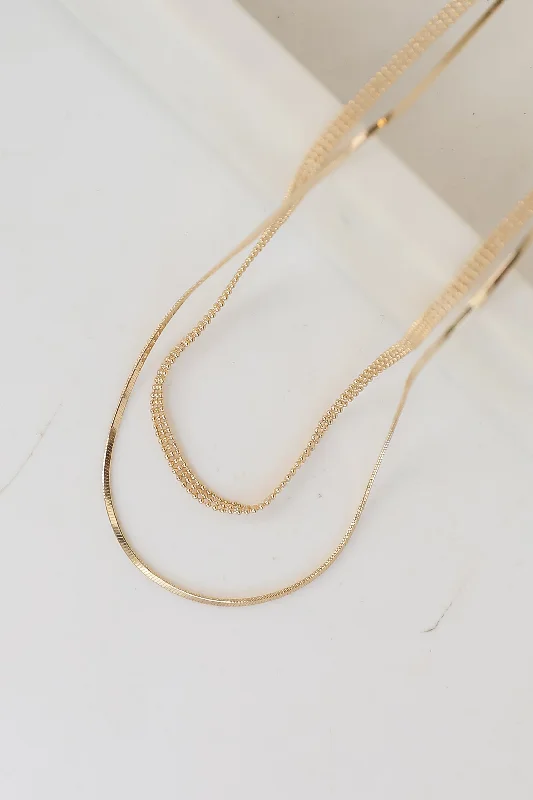 Modern Silver Necklace-Lydia Gold Layered Chain Necklace