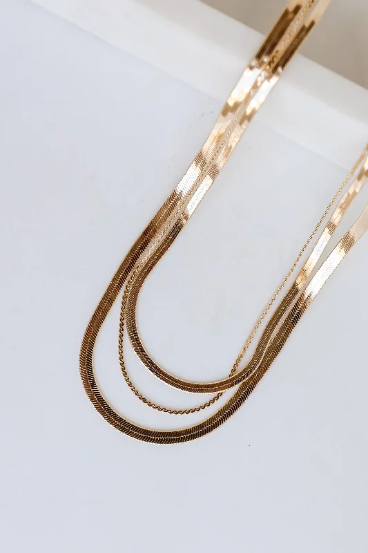 Adjustable Choker Necklace-Harper Gold Layered Snake Chain Necklace