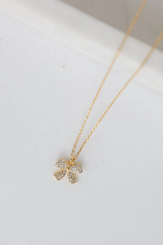 Eco-Friendly Necklace-Eleanor Gold Rhinestone Bow Charm Necklace