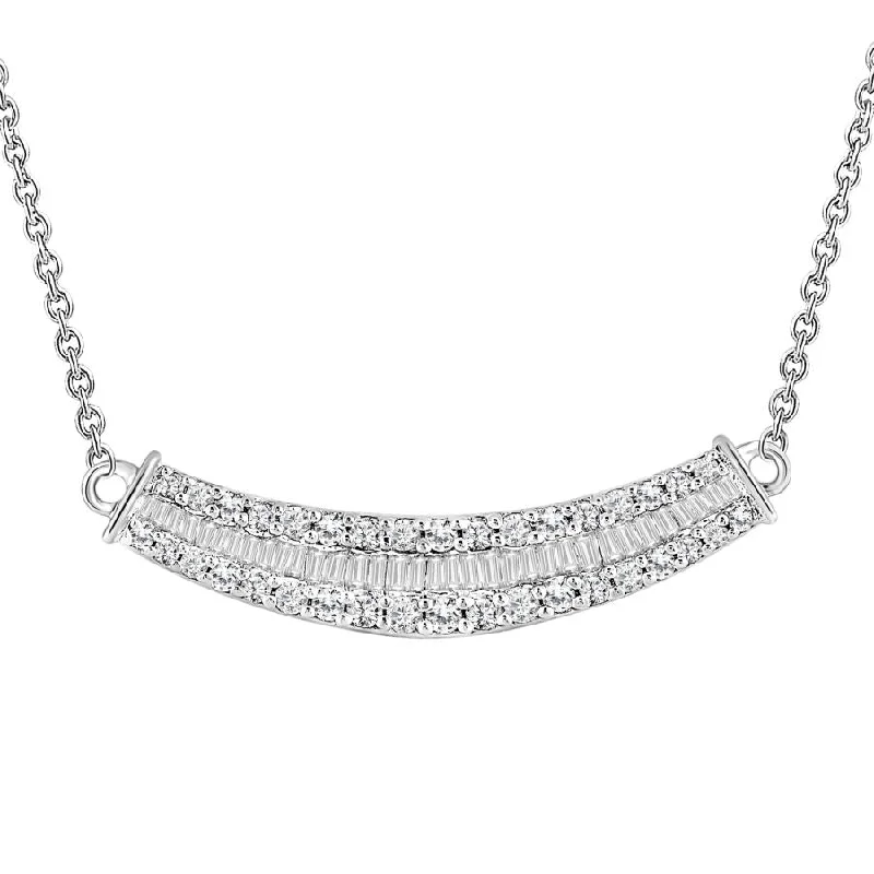 Natural Stone Necklace-LADIES NECKLACE 0.50CT ROUND/BAGUETTE DIAMOND 14K WHITE GOLD (SI QUALITY)