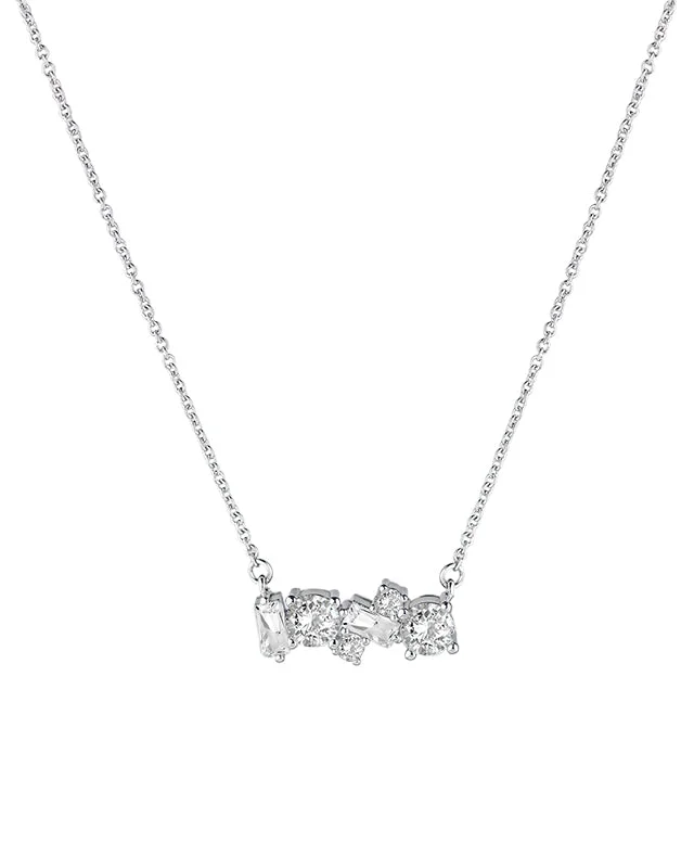 Large Statement Necklace-Mixed CZ Bar Necklace