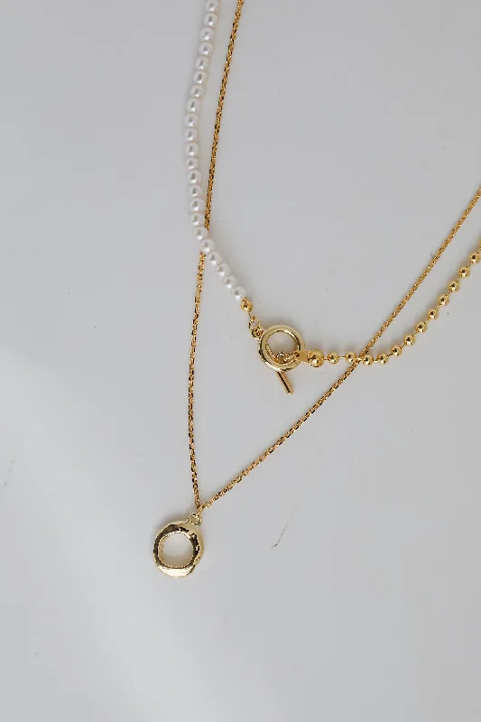 Layered Gold Necklace-Sophia Gold Pearl Layered Chain Necklace