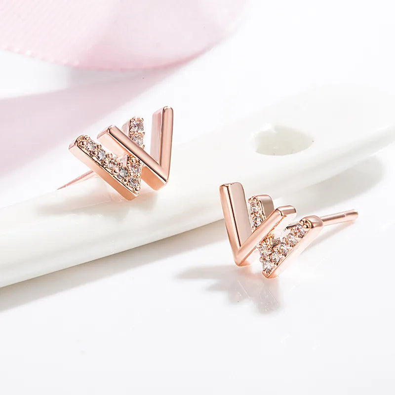 Rose Gold W Ear Studs [with Earplug] Cooperized Silver