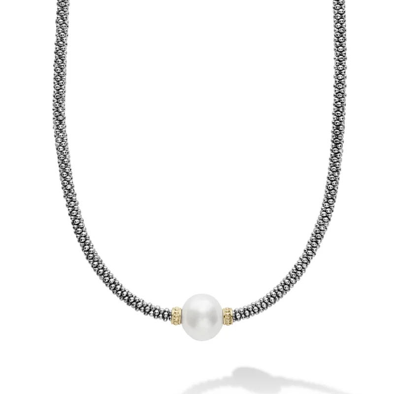 Silver Oval Necklace-Luna Caviar Pearl Necklace