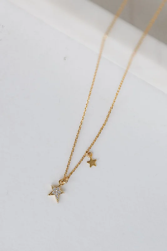 Natural Crystal Necklace-Aria Gold Rhinestone Star Charm Necklace