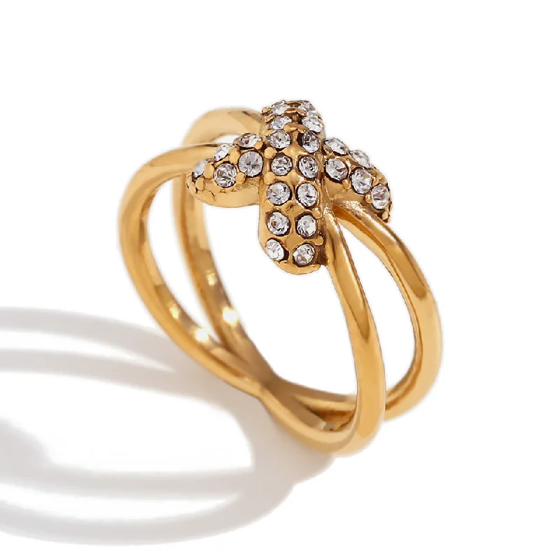 Micro set X-shaped Ring - Gold Size 6