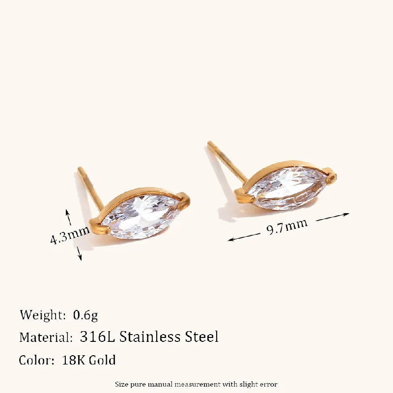 Mini Zircon Horse Eye Stud Earrings-Gold