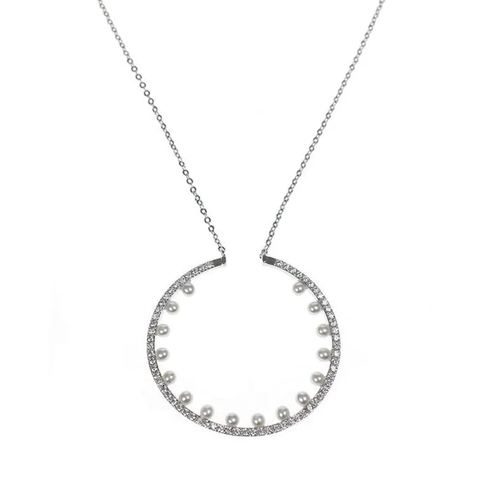 Delicate Gold Necklace-CZ and Pearl Open Circle Necklace