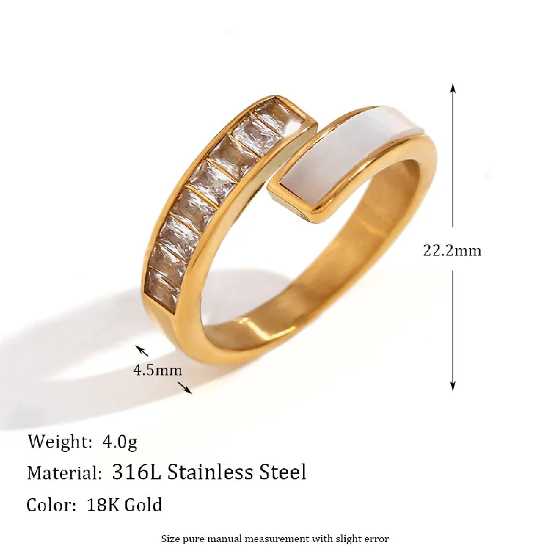 Asymmetric Open Zircon Shell Ring - Gold Size 7