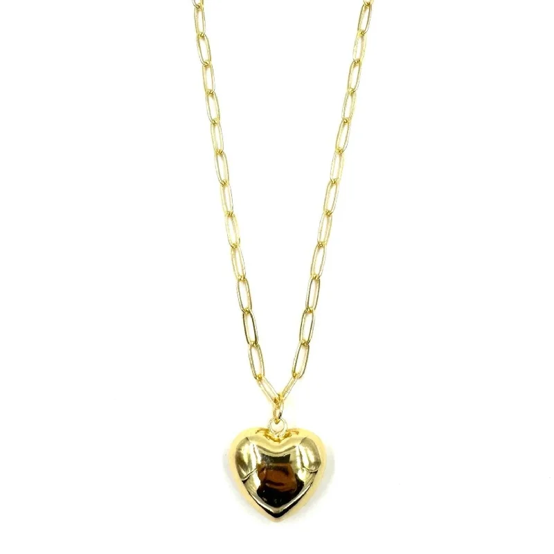 Trendy Gold Necklace-Ashley Gold Stainless Steel Gold Plated Floating Puff Design Heart Necklace