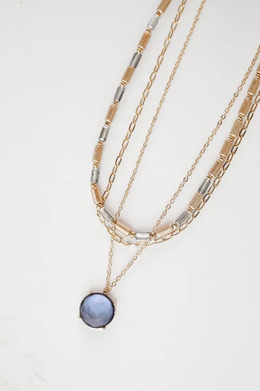 Blue Sapphire Necklace-Ellie Grey Gemstone Charm Layered Necklace