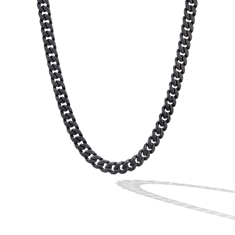 Long Chain Pendant Necklace-Curb Chain Necklace in Black Titanium\, 8mm