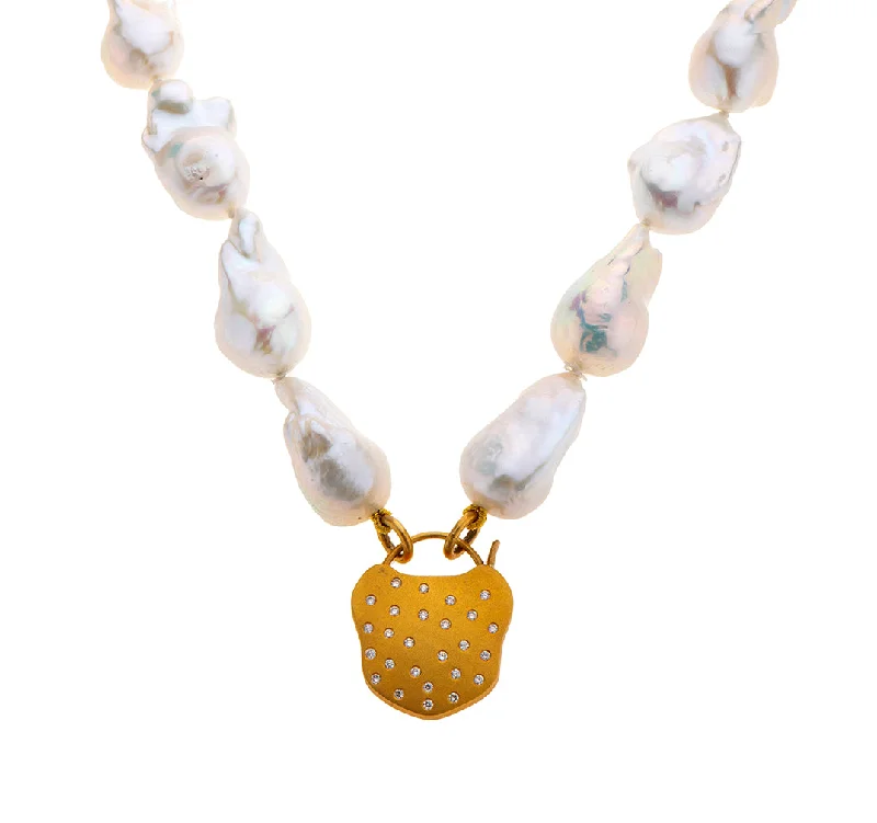 Cute Heart Necklace-Nava Zahavi Yellow Gold Wild Pearl Diamonds Lock Necklace