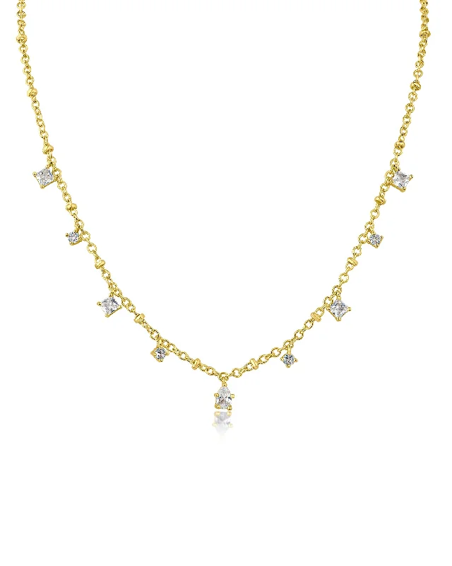 Luxury Diamond Necklace-Princess and Pear CZ Station Necklace