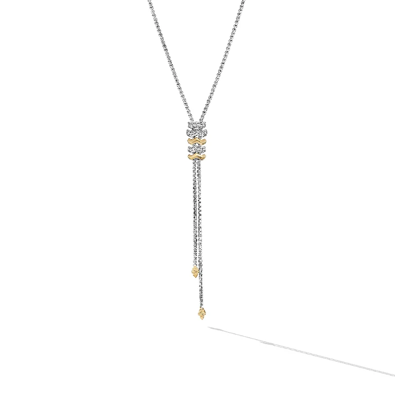 Heart Shaped Pendant Necklace-Zig Zag Stax™ Y Necklace in Sterling Silver with 18K Yellow Gold and Diamonds