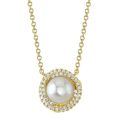 Diamond Pendant Necklace-0.13CT DIAMOND & CULTURED PEARL NECKLACE