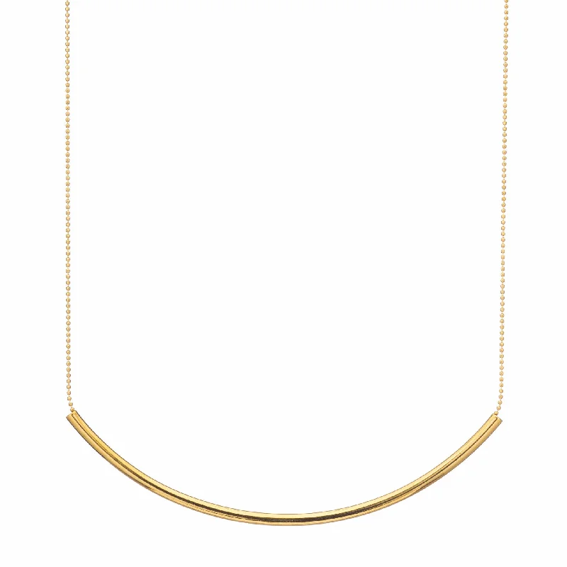 Silver Heart Necklace-Long Gold Curved Bar Necklace