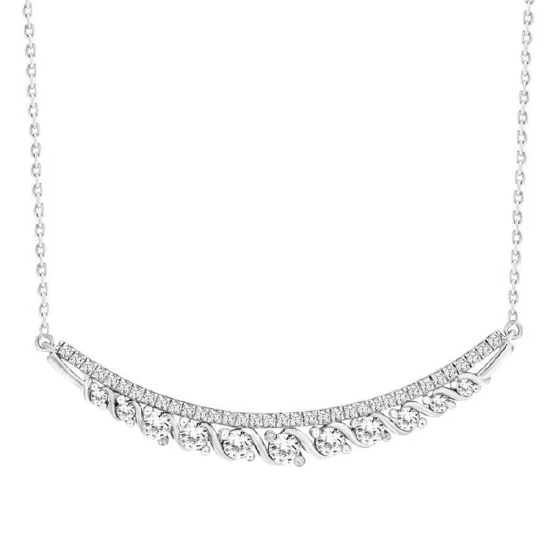 Custom Silver Bar Necklace-LADIES NECKLACE 0.75CT ROUND DIAMOND 14K WHITE GOLD