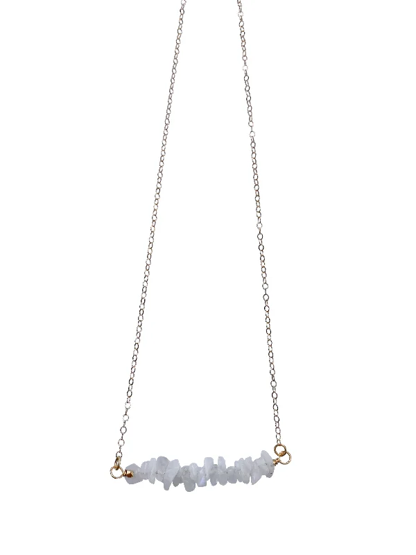 Gold Rope Necklace-White Smoke Beaded Bar Necklace