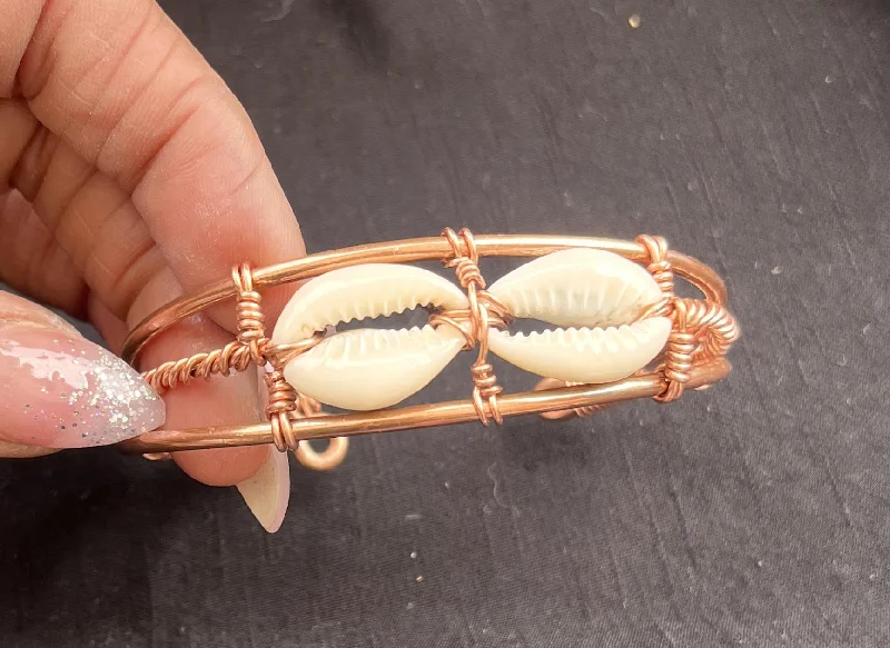 Sapphire Cuff Bracelet-Cowrie Shell Copper Bracelet