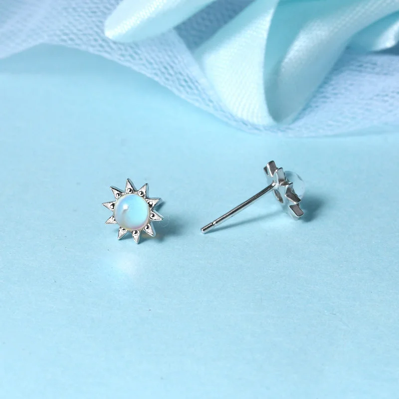 Moonstone Stud Earrings (Platinum)