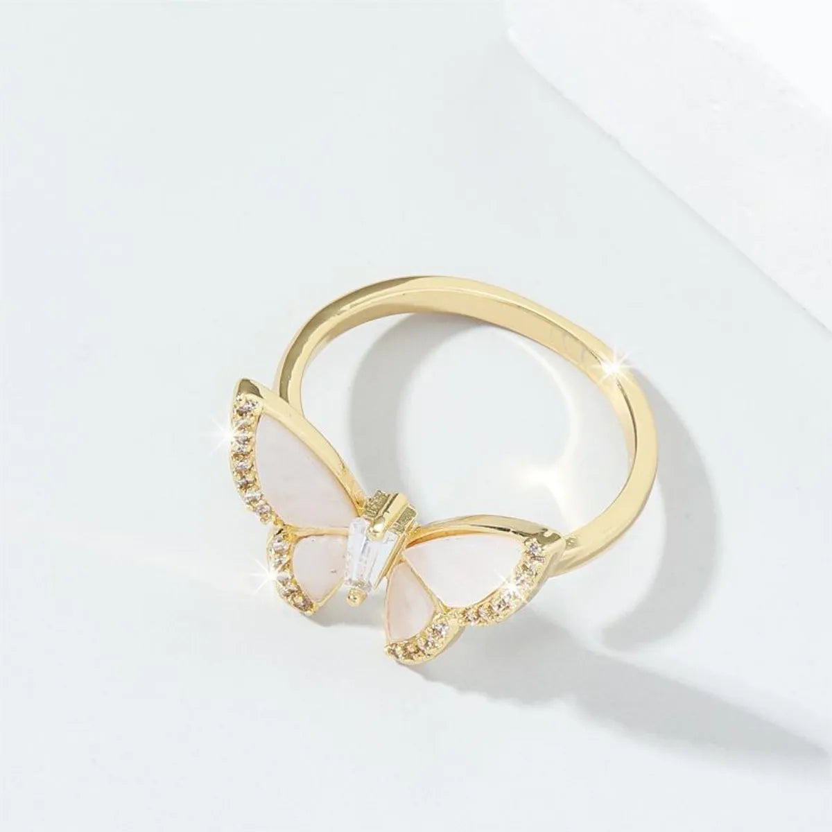 Unique Custom Ring-Wholesale Elegant Simple Style Butterfly Copper Polishing Inlay 18K Gold Plated Zircon Open Rings