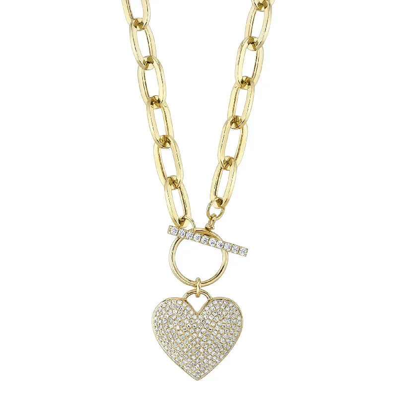 Simple Rope Necklace-0.50CT DIAMOND PAVE HEART PAPER CLIP LINK NECKLACE