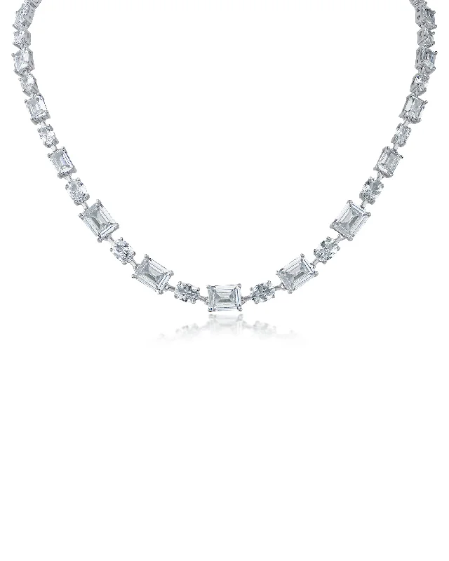 Simple Diamond Necklace-Oval and Emerald CZ Necklace